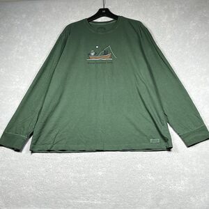 Life is Good T-Shirt Mens XXL Green Fishing Boat Long Sleeve Going Nowhere Fast